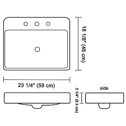 Aquaterior 80PSK023-8431-07 23 Inch X 18 Inch Rectangle Drop In Bathroom Sink White Ceramic Above Counter Semi Recessed Vessel Sink thumb #5