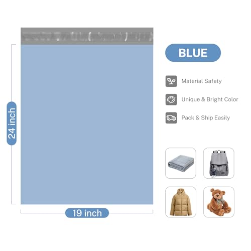 Image of Metronic Large Poly Mailers 19x24 50PC Thick Shipping Bags, Light Blue | Self-seal, Strong Adhensive, Tear-resistant Mailers Poly Bags Shipping Envelopes, Large Mailing Bags for Small Business