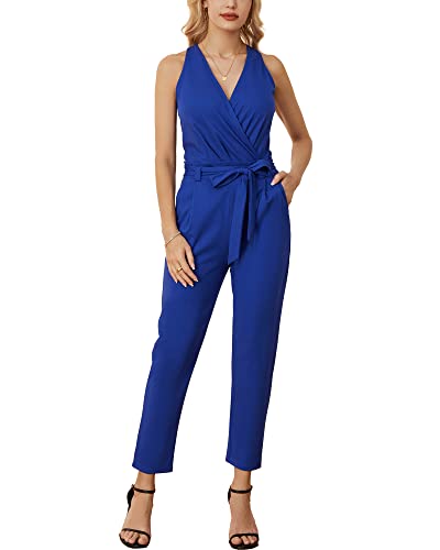 Grace Karin Summer Jumpsuits For Women Casual Halter Neck Romper Wrap V Neck Belted Jumpsuit #TOP6