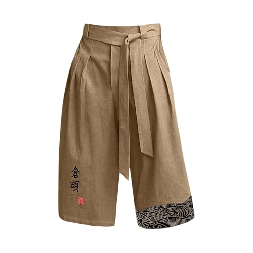 Boy 's Linen Wide Leg Pants Tween Pleated Japanese Fashion Cropped Trousers Drawstring Kids Elastic Waist Casual Capri Pants2