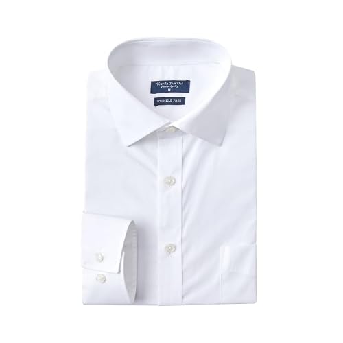 Year In Year Out Wrinkle Free Dress Shirt for Men Regular Fit Long Sleeve Wrinkle Resistant Shirt(White 175,L)