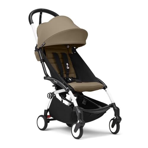 stokke passeggini Passeggino Stokke YOYO3 da 6 mesi - Include telaio bianco/cuscino seduta Toffee + Capottina - Si ripiega e si apre in un lampo - Leggero e compatto - Compatibile con il bagaglio a mano