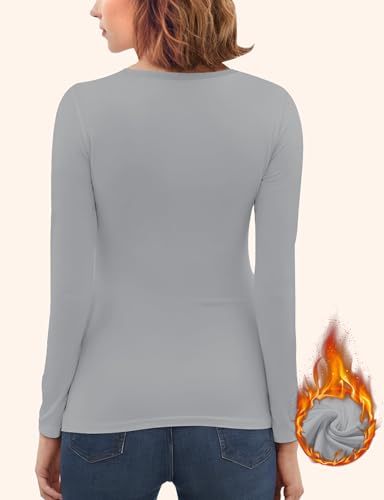 Women's Long Sleeve Thermal Underwear Lightweight Compression Baselayer Shirt Women Clothing Premium Comfort Winter Tops Grey