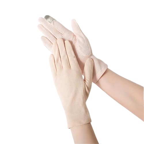 GIYXHU Guantes De Protección Solar 2 Pares de Guantes Finos Antideslizantes de algodón for Verano, con protección Solar, sólidos, Transpirables, de Alta Elasticidad for Conducir en Bicicleta(Beige)