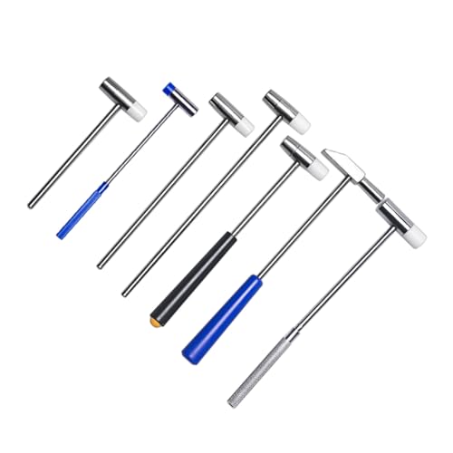 SOPOTUTU 7 piezas Martillo Mini de Latón Sólido para Reparación Precisión con Cabezas Redonda y Plana Herramienta Reparación Relojes y Metal Mango Ergonómico Cómodo