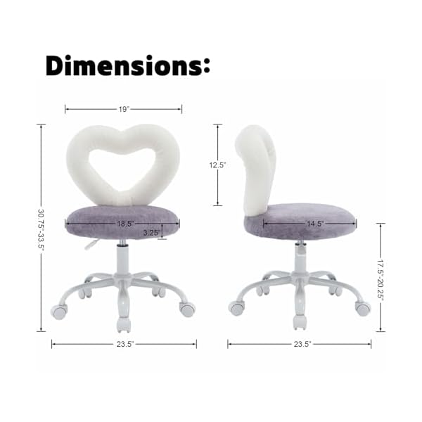 Duomay chenille kids desk chair heart back upholstered computer chair for boys and girls cute swivel height adjsutable study arm chair for child home bedroom purple white  urban country home decor