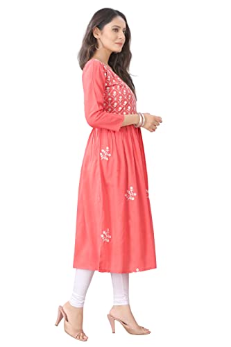 Image of KrazzyKudy Women's Rayon Embroidered Flared Kurtis