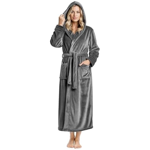 NY Threads Premium Womens Robe with Hood, Plush Fleece Long Bath Robe for Women, Fluffy Soft Women’s Bathrobe