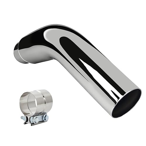Universal 4 to 5 Exhaust Elbow Pipe with Steel Clamp - Silver Chrome or Black Painted for Car Truck & Diesel
