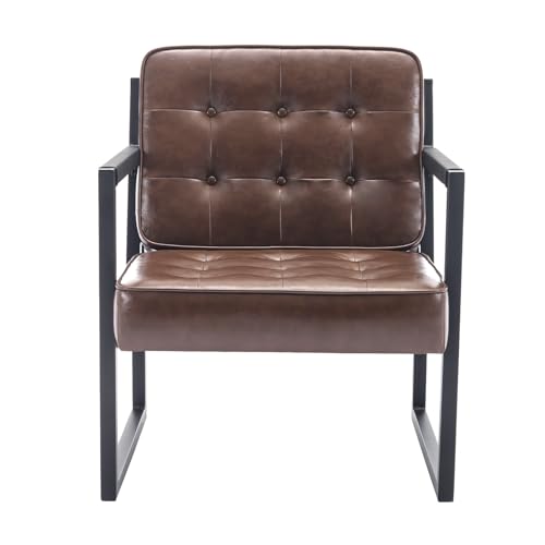 Sillón Plegable Marrón de Cuero miniatura 1