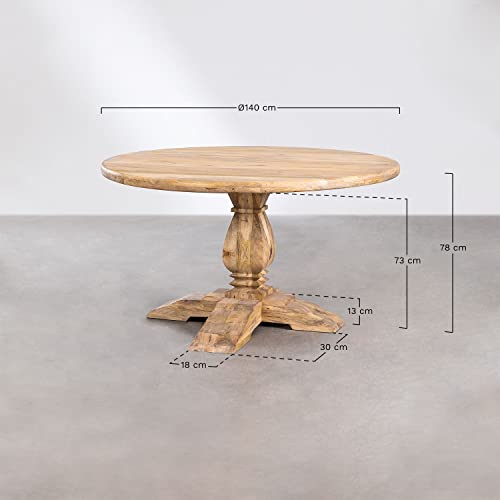 Image of Brewed Beauty Mango Wood Round Dining Table with French Legs -6 Seater Table Only | 6 Seater Dining Table for Dining Room-140D x 140W x 78H Cm (Natural Finish)