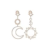 Pendientes bohemios con luna y sol para mujeres y niñas, aleación de metal vintage geométrica hueca hacia fuera pendientes recién publicados y populares Duraderos y atractivos