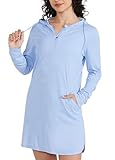 Willit - Vestido de playa con capucha para mujer, de manga larga, con protección solar UPF 50+, para natación, secado rápido, SPF, Azul, M