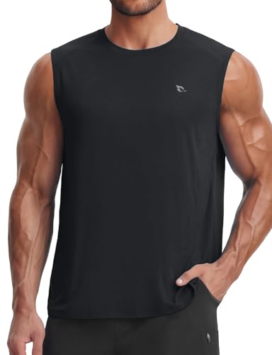 baleaf Men's Sleeveless Tank Tops Workout Muscle T Shirts Quick Dry Sun Protection UPF 50+ Athletic Gym Sport Shirts Black L
