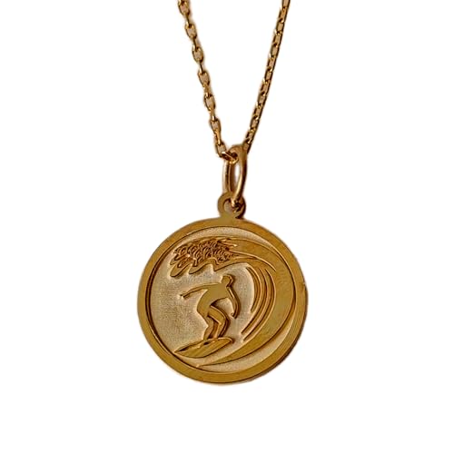 Collier pendentif pièce de surf argent plaqué or fini les bijoux ternes