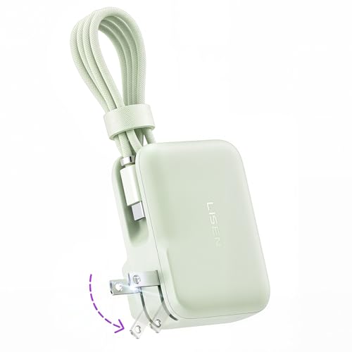 Image of LISEN [Practical&Lazy Design 3 in 1 Travel Essentials Power Bank,7000mAh 35W Fast Charging with Wall Plug and Build-in Cable for iPhone 17 16 15 Pro Max Plus,Samsung Galaxy,iPad,Android,Mint Green