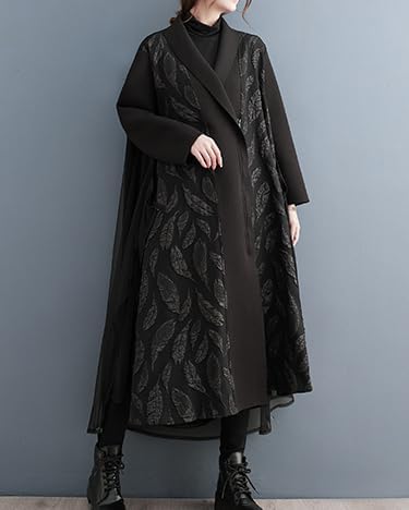 ellazhu Women's Coats Lapel Long Sleeve Oversize Zip Up Length Trench Printed Split Hem Outerwear GZ640 A - Image 4