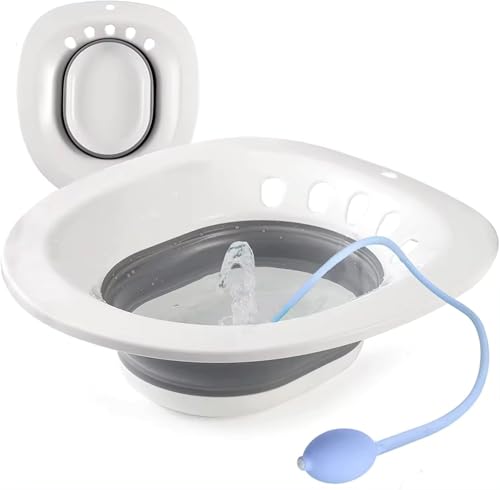 Image of PRANIJ Sitz Bath Basin for Toilet with Flusher - Foldable Sitz Tub for Postpartum Care, Hemorrhoids, Piles, Anal Fissures, Post-Surgery Recovery & Elderly Hygiene - Portable, Ergonomic & Easy to Clean (Cloud Grey)