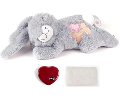 pet prime Dog Heart Beat Puppy Plush Rabbit Toy with Warmer Bag Pet Soft Anxiety Puppy Relief Toy for Dogs(Gray Rabbit)