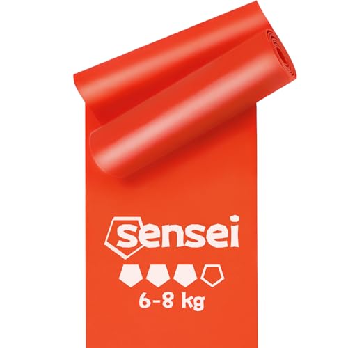 SENSEI Gymnastikband (6-8 kg) Extra Lang 200 cm Fitnessband Rot Stark für Muskelaufbau Latex Sportband für Krafttraining & Fitness