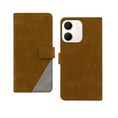 Image of amazon basics Oppo A5X 5G Flip Cover | Card Pockets Wallet & Stand | Flip Cover for Oppo A5X 5G (Brown with Grey)