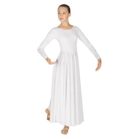 Eurotard Womens 13524 Long Sleeve Worship Praise Liturgical Full Dance Dress (White, Large) Cover