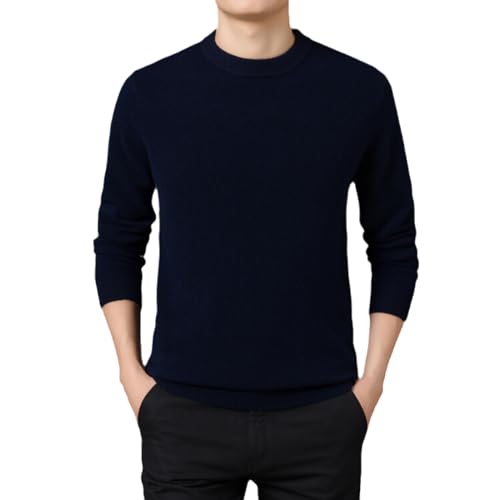Mens Pullover Sweater - Autumn Winter Men Round Neck Knitted Sweater Fashion Casual Solid Color Simple Comfortable Warm Long Sleeve Knit Tops Slim Streetwear,Blue,3XL(85-95Kg)