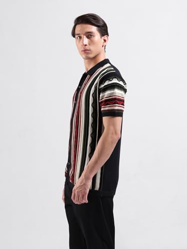 Image of The Indian Garage Co Men Slim Fit Textured Flatknit Half Sleeves Shirt