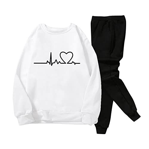 Unisex-Sweatshirt-Set, Rundhalsausschnitt, einfarbiger Pullover, Sweatshirt in Übergröße, 2-teiliges Outfit, Pullover, Tops und lockere Hosen, passender Sport-Trainingsanzug, Paare, langärmelig