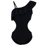 Momkonzz Girls Swimming Costumes Kids One Piece Swimsuit Straps Ruffle Bathing Suit Teen Surfing Beach Off Shoulder Swimwear Black 13 Years