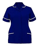 FASHION 7STAR Damen Tunika mit Reißverschluss, Kragen, Salon-Uniform, für Friseursalon, Spa, Kosmetikerin, Arbeitskleidung, marineblau / weiß, 40