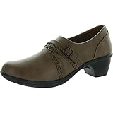 Easy Street Womens Titan Faux Leather Block Heel Loafers Taupe 8.5 Medium (B,M)