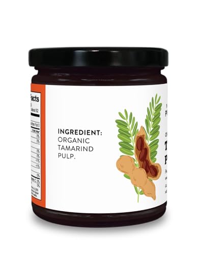 Pure Organic Tamarind Paste Concentrate - Sweet and Sour Sauce for Indian Chutney and Thai curry, Gluten Free, No Sugar Added, Glass Jar (1 PACK)