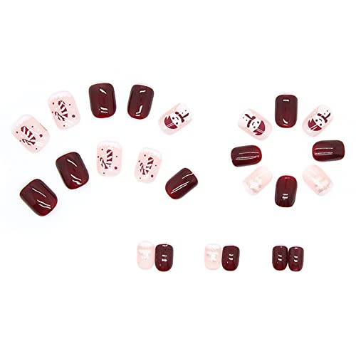 Wedity 24Pcs Christmas Tree Love Short Fake Nails Pearl Flowers Dog Rabbit Acrylic False Nails Press on Nails for Women Girls (K) - Image 3