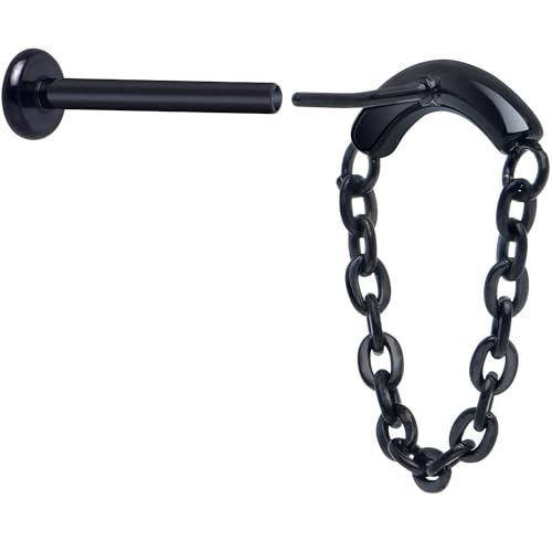 Body Candy 18G ASTM F-136 Titanium Hidden Helix Flat Back Earring Cartilage Chain Dangle Black Helix Earring 5/16"4