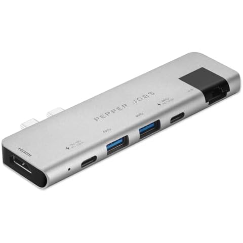 USB C Adapter for MacBook Pro/Air M1 M2 2018-2023, USB C Port Hub with 2 USB 5Gbps 3.2 Gen 1 Ports, 2 USB C PD Ports, 4K 1080p 60Hz/30Hz HDMI Video Output and Gigabit Ethernet Cover