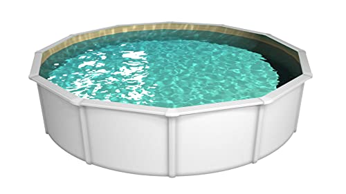 STEINBACH Stahlwandpool Set Nuovo de Luxe II – 012161SA – Ø 550 x 120 cm – Robuster Pool in Weiß für bis zu 25.600 l Wasserinhalt – Mit winterfester sandfarbener Innenfolie und zahlreichem Zubehör