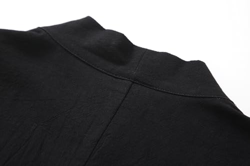 Image of Mens Japanese Kimono Cardigan Cotton Linen Haori Fashion 3 /4 Sleeve Yukata | Shawl Collar Kimono Jacket Robe Embroidery Patchwork Happi Coat Tie Pockets Lightweight Outerwear Daily Casual All Seasons