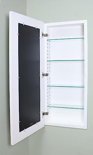 Image of 14x36 Concealed Picture Frame Medicine Cabinet Without Mirror for Bathroom, Recessed in The Wall, Made in North America, Real Wood, NO MDF, Adjustable Shelves, Hidden, White