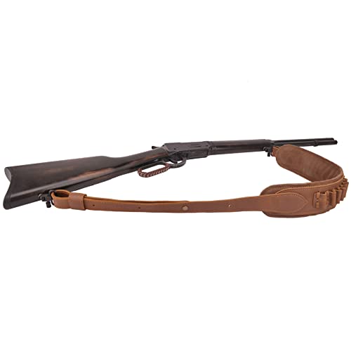 Buffalo Leather Padded Rifle Gun Sling, Black/Black Heavy Stitched Handmade (Brown With Swivels) #TOP7