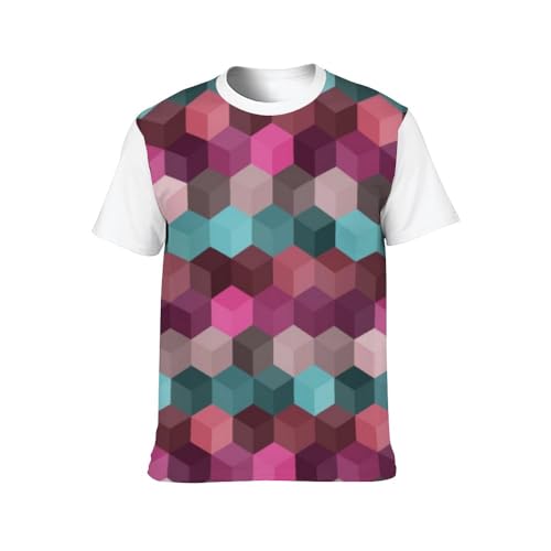 LELA LADYBRO Hexagon Grid Seamless Vector Background. Abstract Polygons with Six Corners Geometric Graphic Design O-Neck Unisex Adults Short-Sleeve T-Shirt M