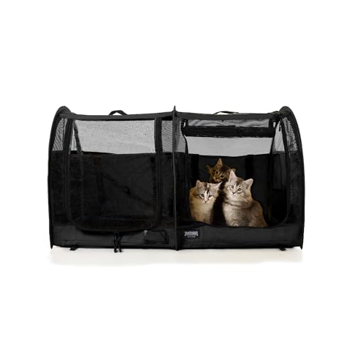 STURDI Pop-Up Kennel Show Shelter Pet Travel Carrier for Cats and Dogs, Double Compartment | Split Doors, Black
