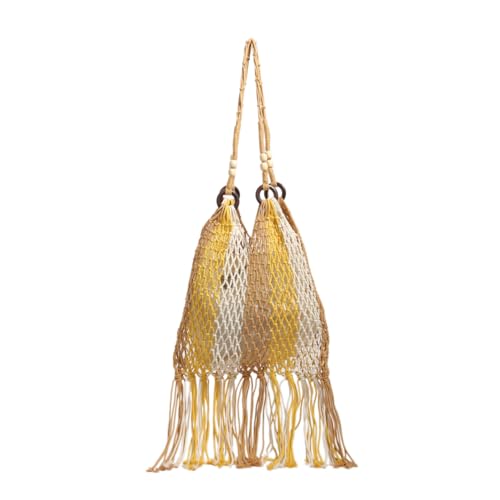 Image of GRPKSSIB Boho Beach Bags Knitted Tote Bag Bohemian Crochet Purse Handbags Summer Shoulder Bag Tassels for Women