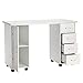 Kcelarec White Wood Manicure Nail Table, Acetone Resistant Beauty Salon Desk Nail Art Equipment with 4 Drawers,Lockable Wheels, Wrist Pad