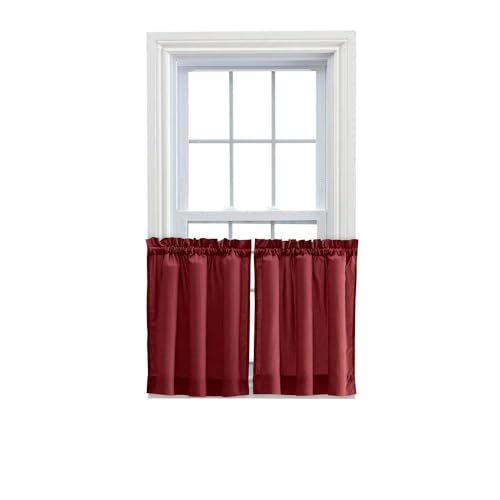 Ellis Curtain Stacey Sheer 56-by-45 Tailored Tier Pair Curtains, Merlot