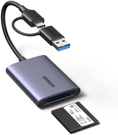UGREEN CFexpress Type B Card Reader with USB-A & C Port, 10Gbps up to 1250MB/s, Compatible with CFexpress B Cards for 8K Video, Mac, Windows, Linux, Laptop, Tablet, Aluminium Case (CFB)