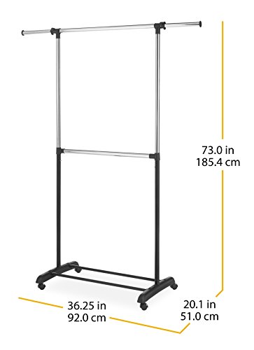 Whitmor Adjustable 2-Rod Garment Rack - Rolling Clothes Organizer - Black And Chrome #TOP4