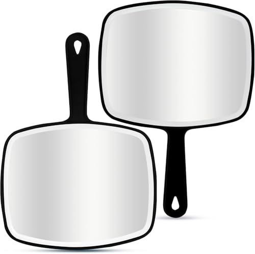 DVHOK 2Pcs Handheld Mirror, Portable Hand Mirror with Hanging Hole in Handle, Black 10.4' L x 7.4' W