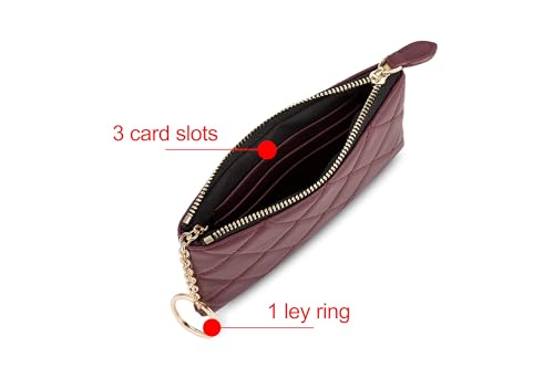 Image of DORIS&JACKY Soft Lambskin Leather Coin Purse Small Quilted RFID Blocking Top Zipper Wallet With Key Chain