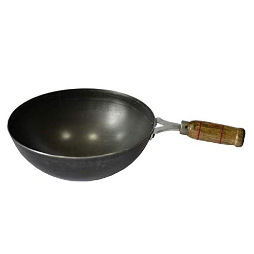 The Indus Valley Natural Cookware Pre-Seasoned Iron Chinese Wok/Pan with Wooden Handle – (2.5L, 25 cm)